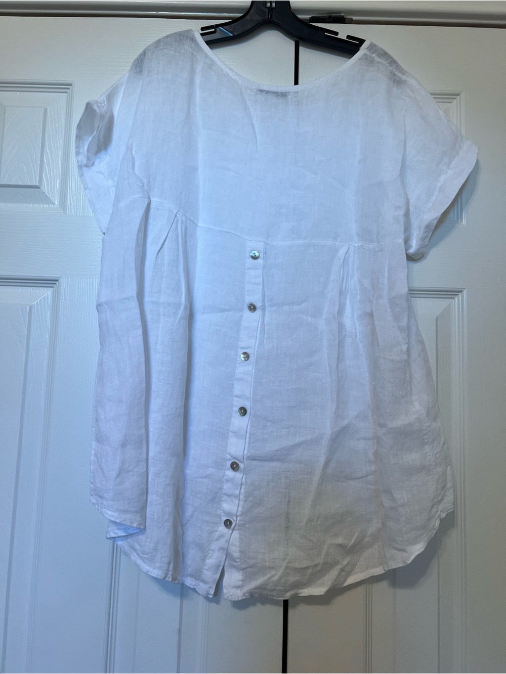 Terzo Millennio White 100% Linen Short-Sleeve Top with Button Detail size Large - Picture 2 of 9